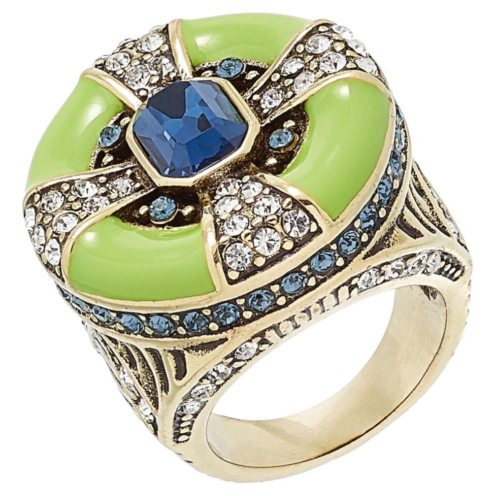 Heidi Daus Crystal Accented and Enamel Ring Green Version For Sale