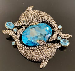 Heidi Daus Cycle of the Sea Crystal Accented Dolphins Pair Pin Brooch