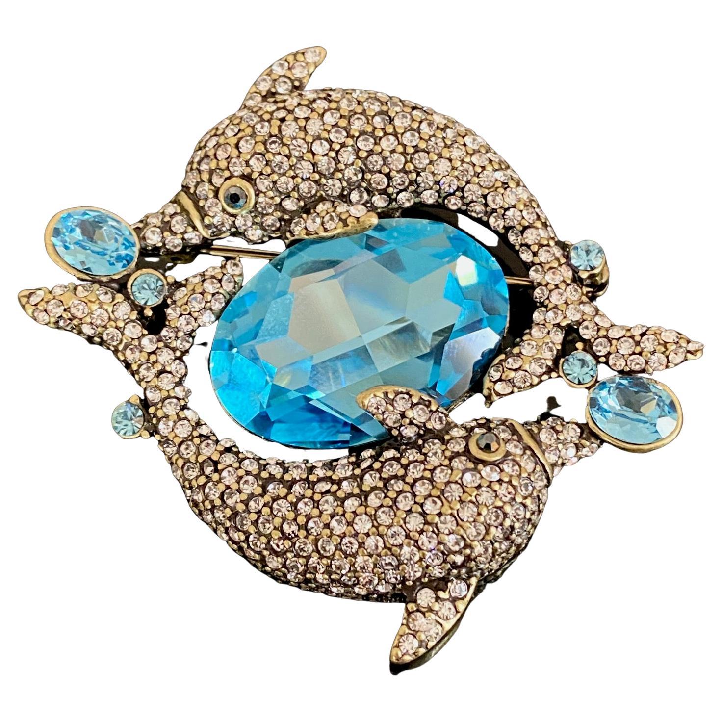 Heidi Daus Cycle of the Sea Crystal Accented Dolphins Pair Pin Brooch