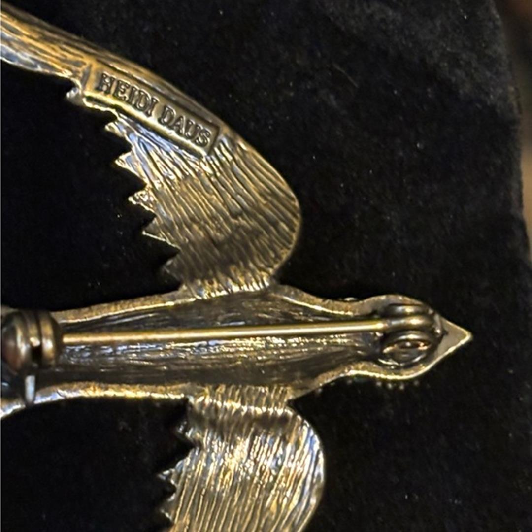 Modernist Heidi Daus Designer Sparkling Swarovski Crystal Bird In Flight Brooch Pin For Sale