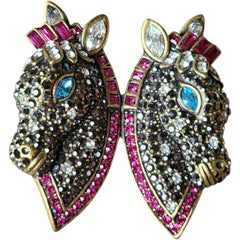 Heidi Daus “Double Stallion” Crystal Pave Brooch