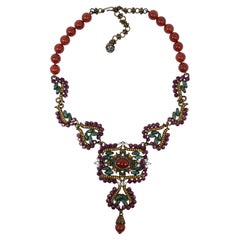 Vintage Heidi Daus Dramatic Pendant Bead Necklace, Carnelian, Amethyst, Jade Crystals