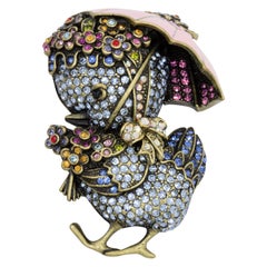 Heidi Daus Duck Tales Umbrella Pin Brooch, Pink Enamel and Pave Crystals