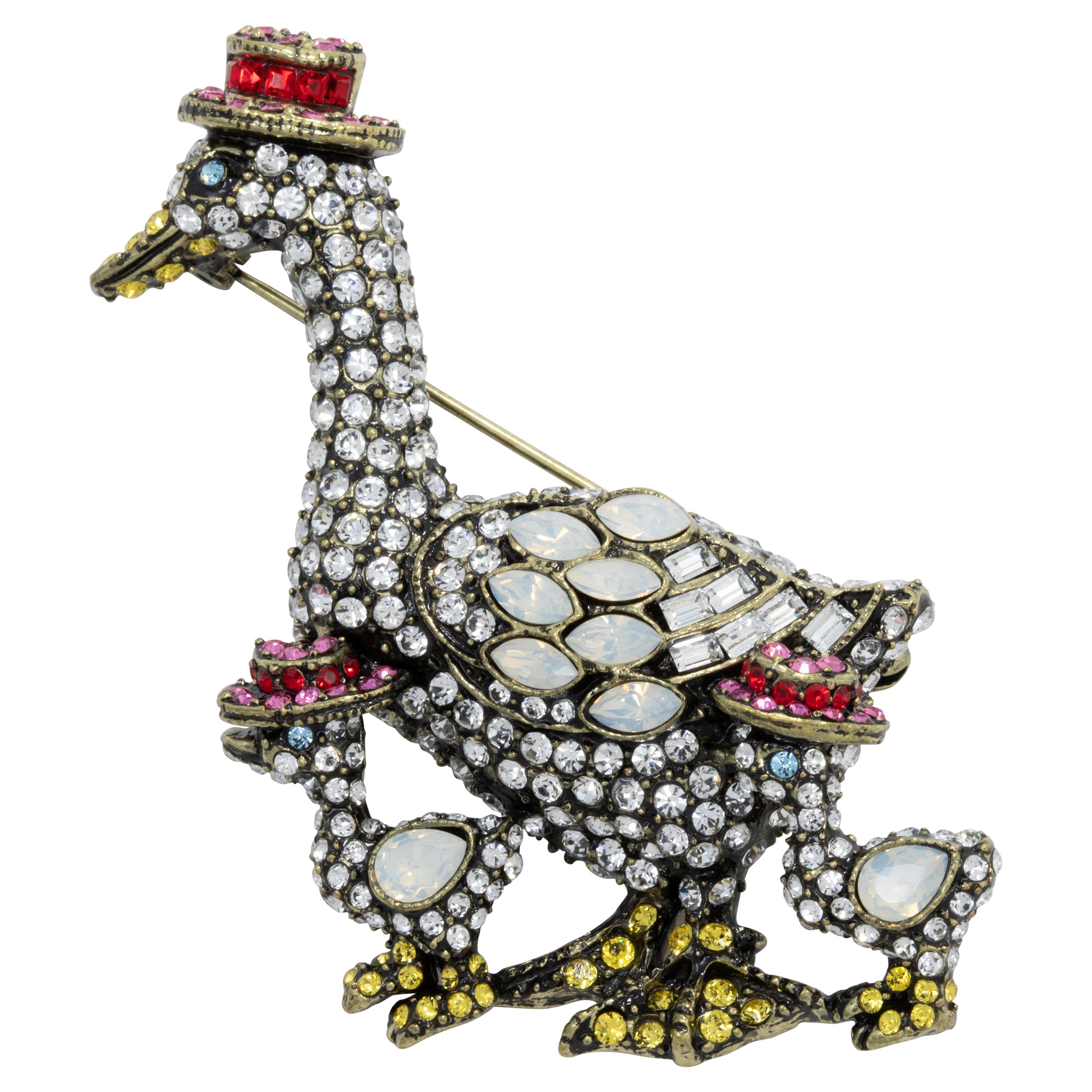 Heidi Daus Easter Bonnets Crystal Encrusted Duck Pin Brooch, Brass Tone For Sale