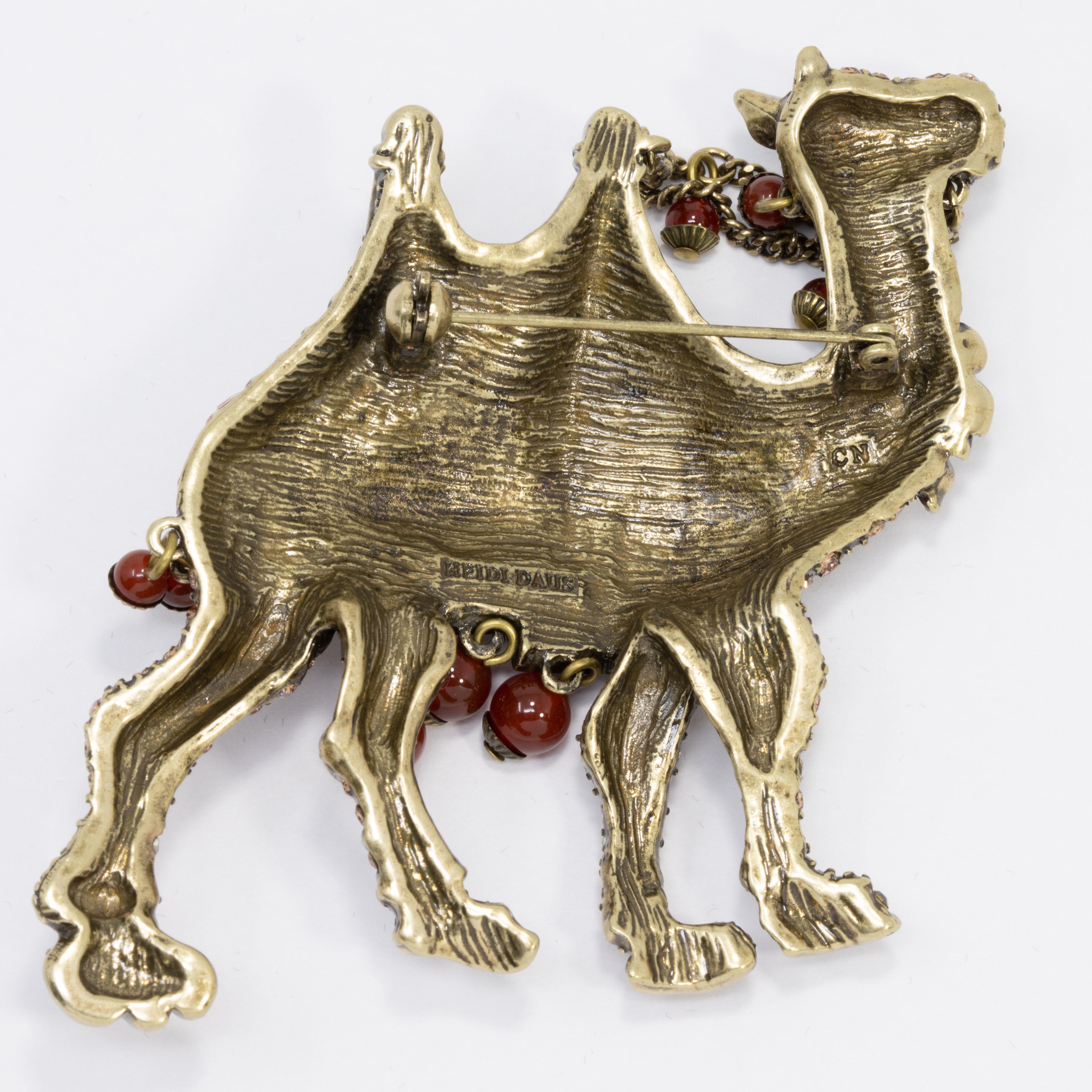 Heidi Daus Elegant Expedition Jeweled Camel Pin Brooch, Antique Brass Tone In New Condition In Milford, DE