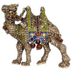 Heidi Daus Elegant Expedition Jeweled Camel Pin Brooch, Antique Brass Tone