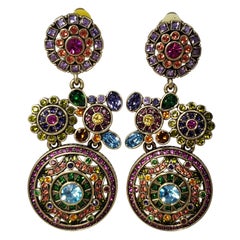 Heidi Daus Embellished Kaleidoscope Flower Crystal Large Dangling Clip Earrings