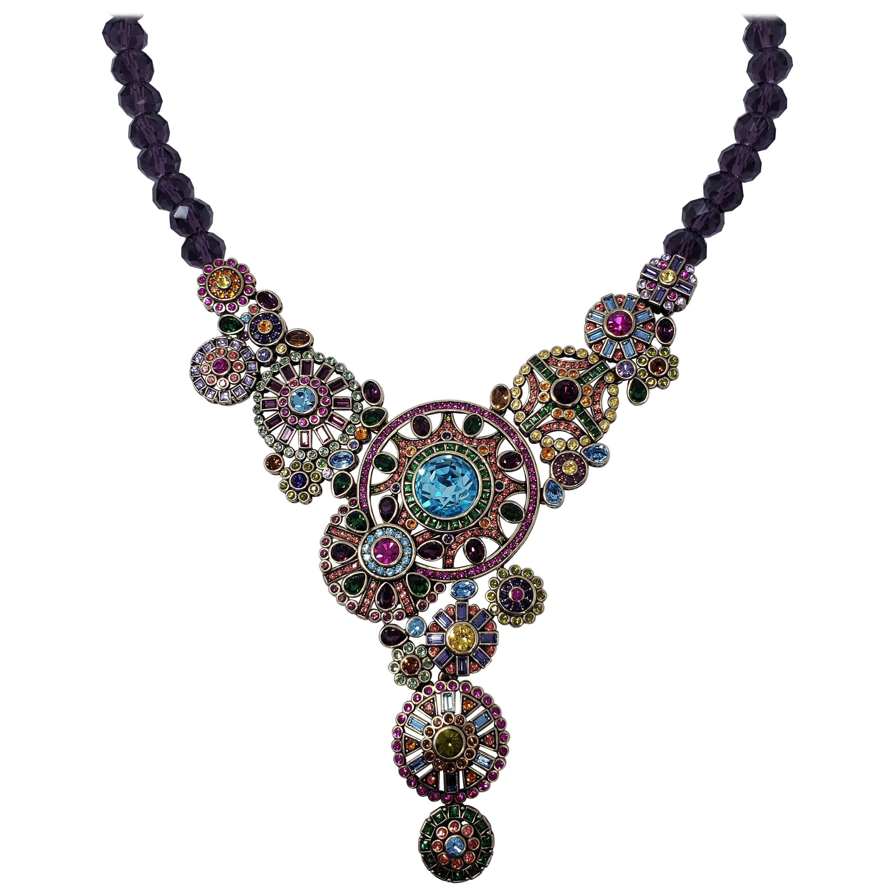 Heidi Daus Embellished Kaleidoscope Flower Crystal Large Pendant Necklace For Sale