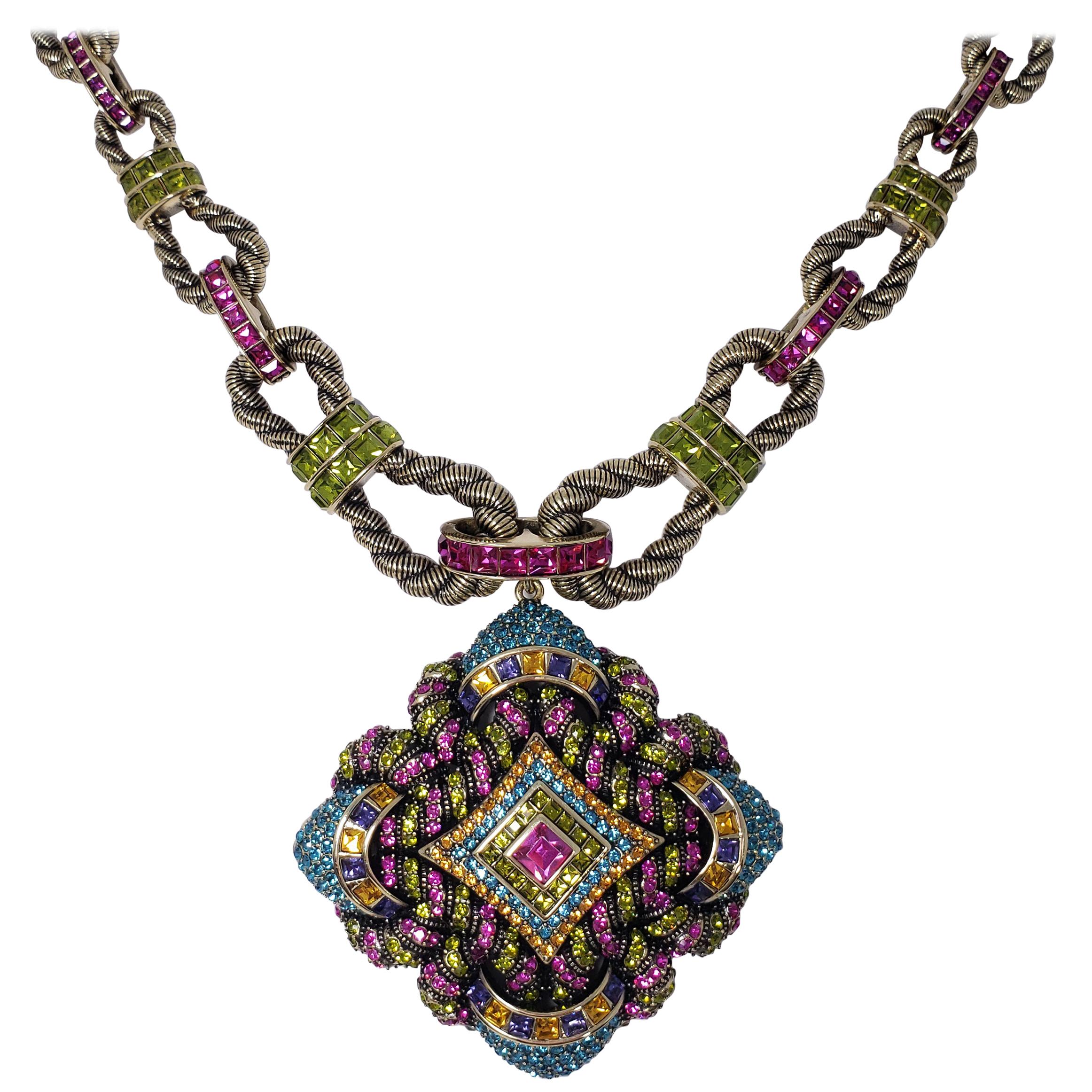 Heidi Daus Embellished Large Pendant Pave Crystal Rope Motif  Link Necklace