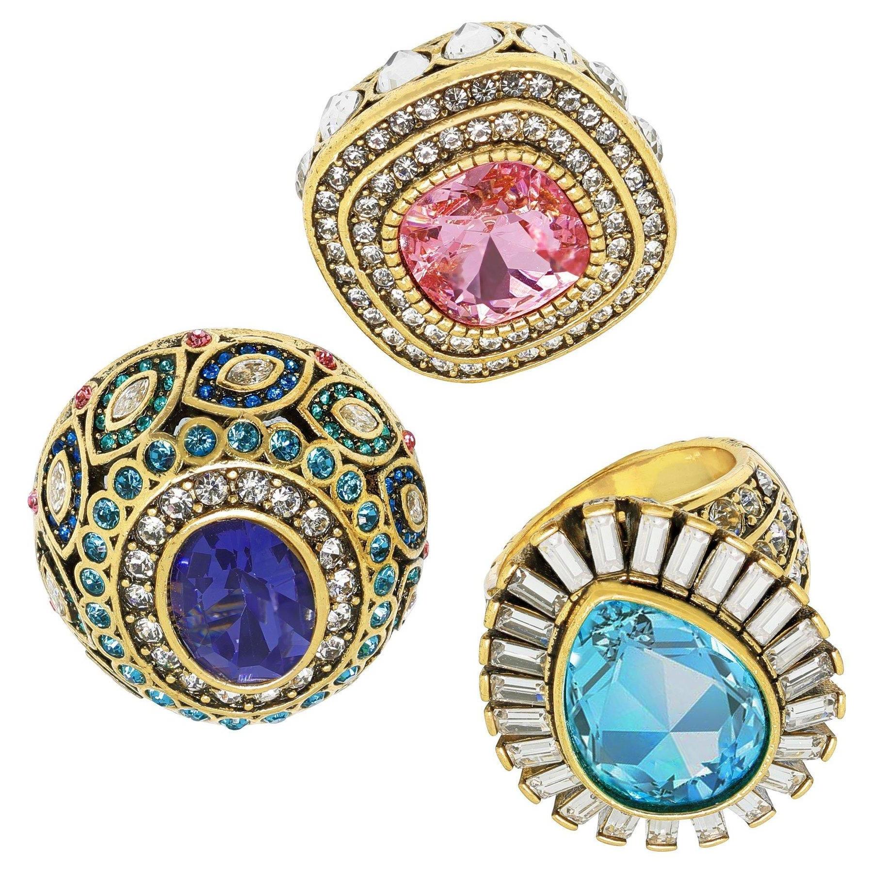 Heidi Daus Enchante Magnetic Ring Set of 3 Pink Multi In New Condition For Sale In Houston, TX