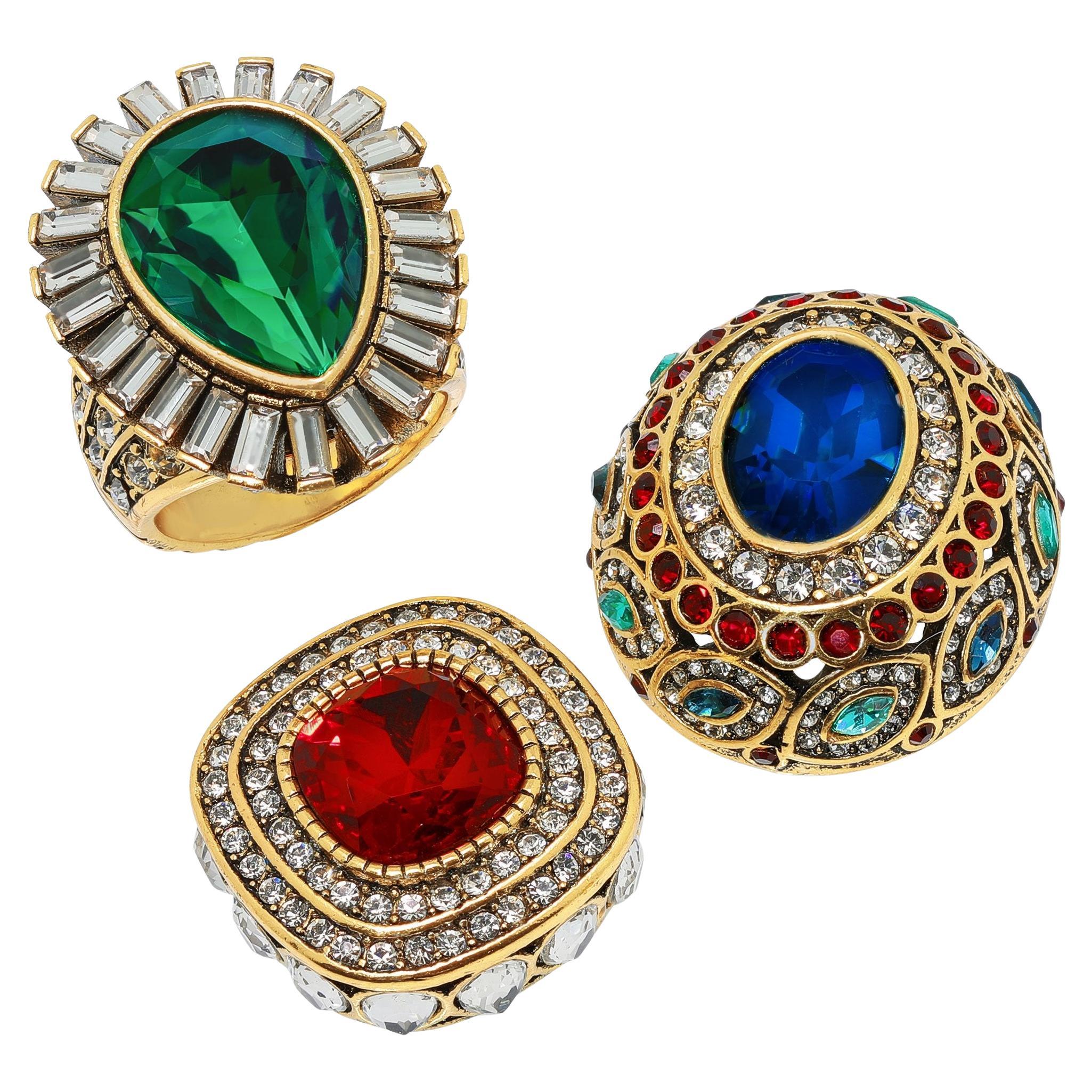 Heidi Daus Enchante Magnetic Ring Set of 3 Red Multi For Sale