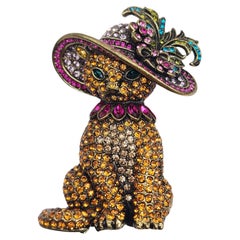 Heidi Daus Broche chat fabuleuse Tabby embellie de cristaux en or vieilli