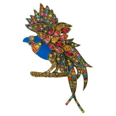 Heidi Daus Fantastic Feathers Multi Colored Crystal and Enamel Bird Pin Brooch