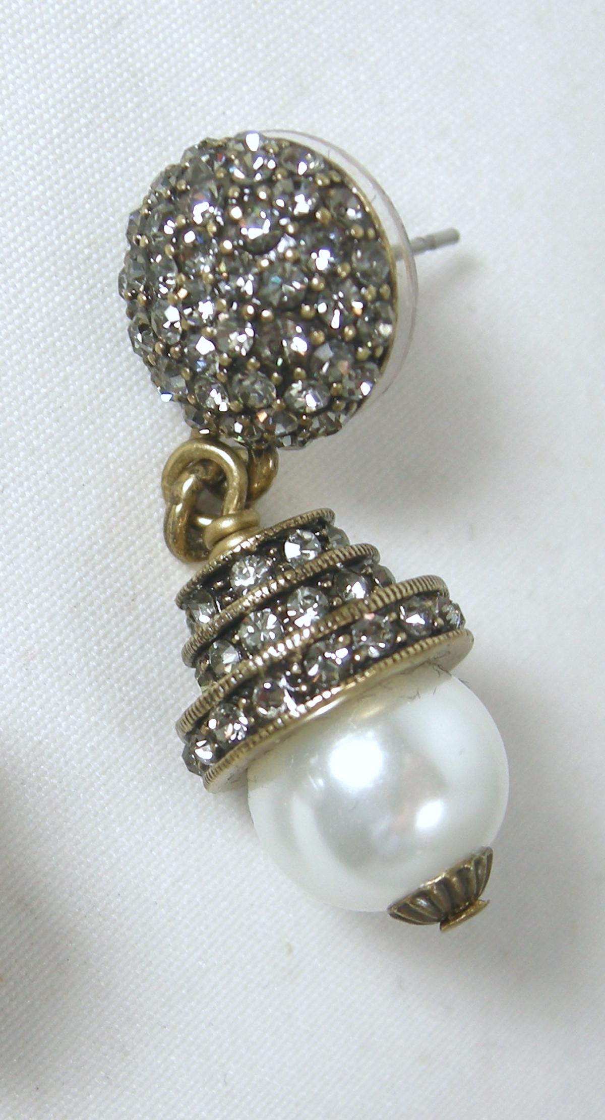 Heidi Daus Faux Pearl & Crystal Earrings In Good Condition For Sale In New York, NY