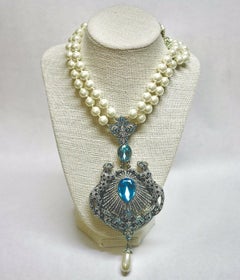 Heidi Daus "Fierce and Fabulous Felines" Cheetahs Faux Aquamarine Pearl Necklace