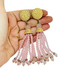 HEIDI DAUS for JIM WALTERS vintage gold tone pink glass designer clip earrings