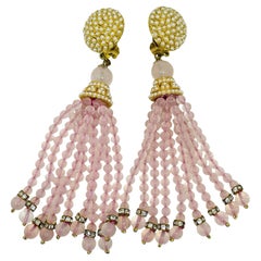 HEIDI DAUS for JIM WALTERS vintage gold tone pink glass designer clip earrings