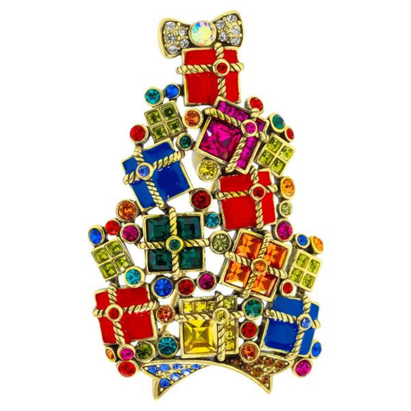 Modern Heidi Daus Gifts Galore Enamel & Crystal Accented Pin Brooch For Sale