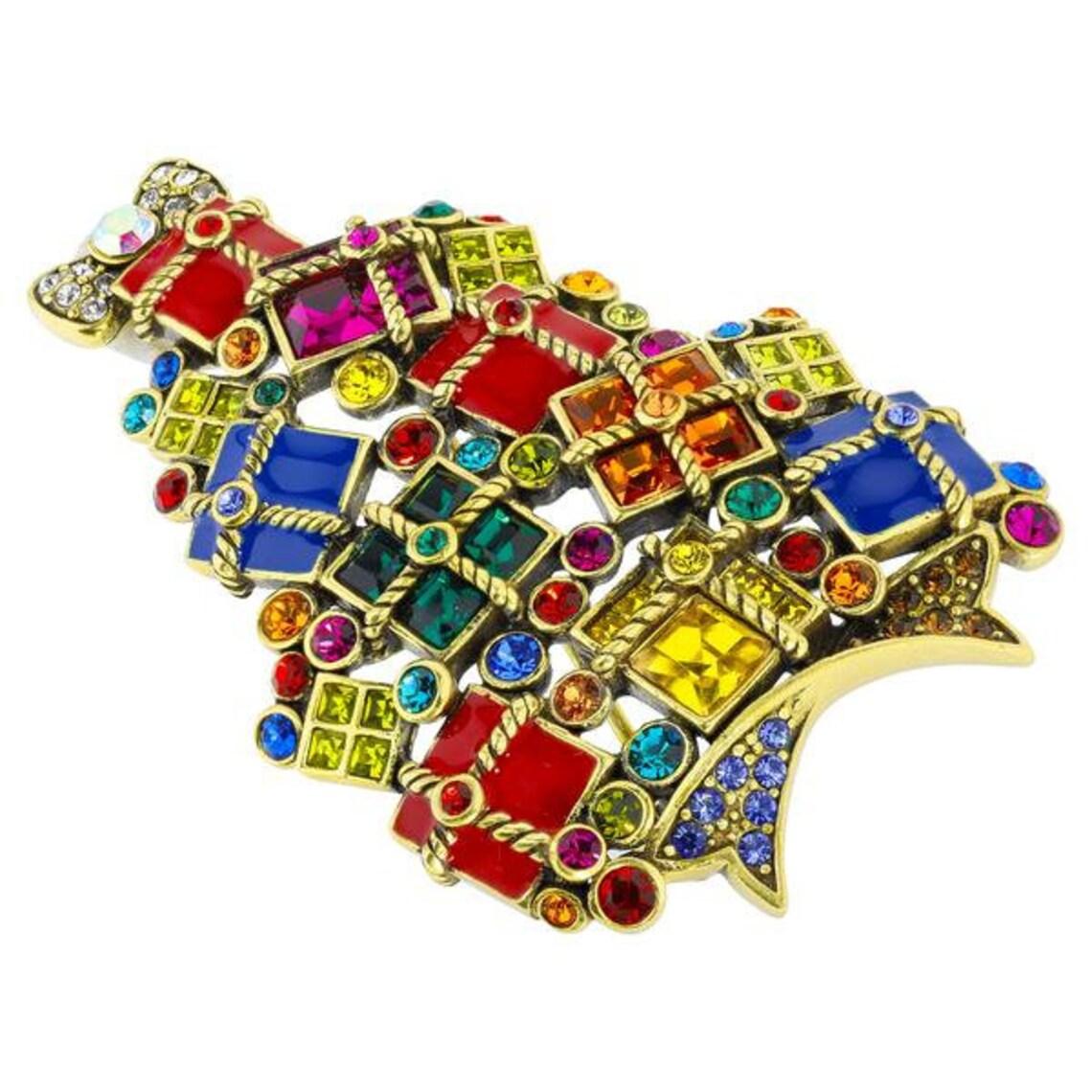 Heidi Daus Gifts Galore Enamel & Crystal Accented Pin Brooch In New Condition For Sale In Houston, TX