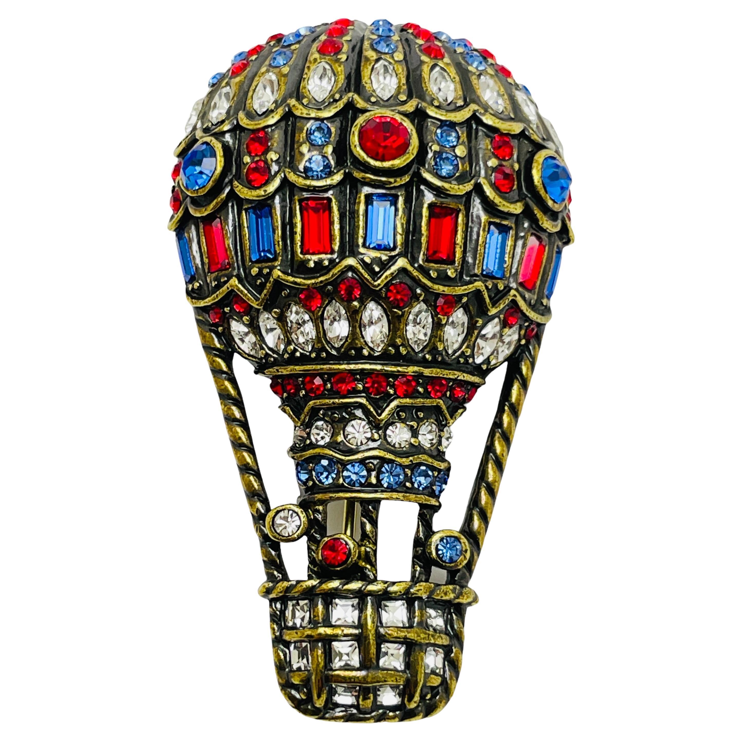 HEIDI DAUS gold tone swarovski crystals hot air balloon designer brooch For Sale