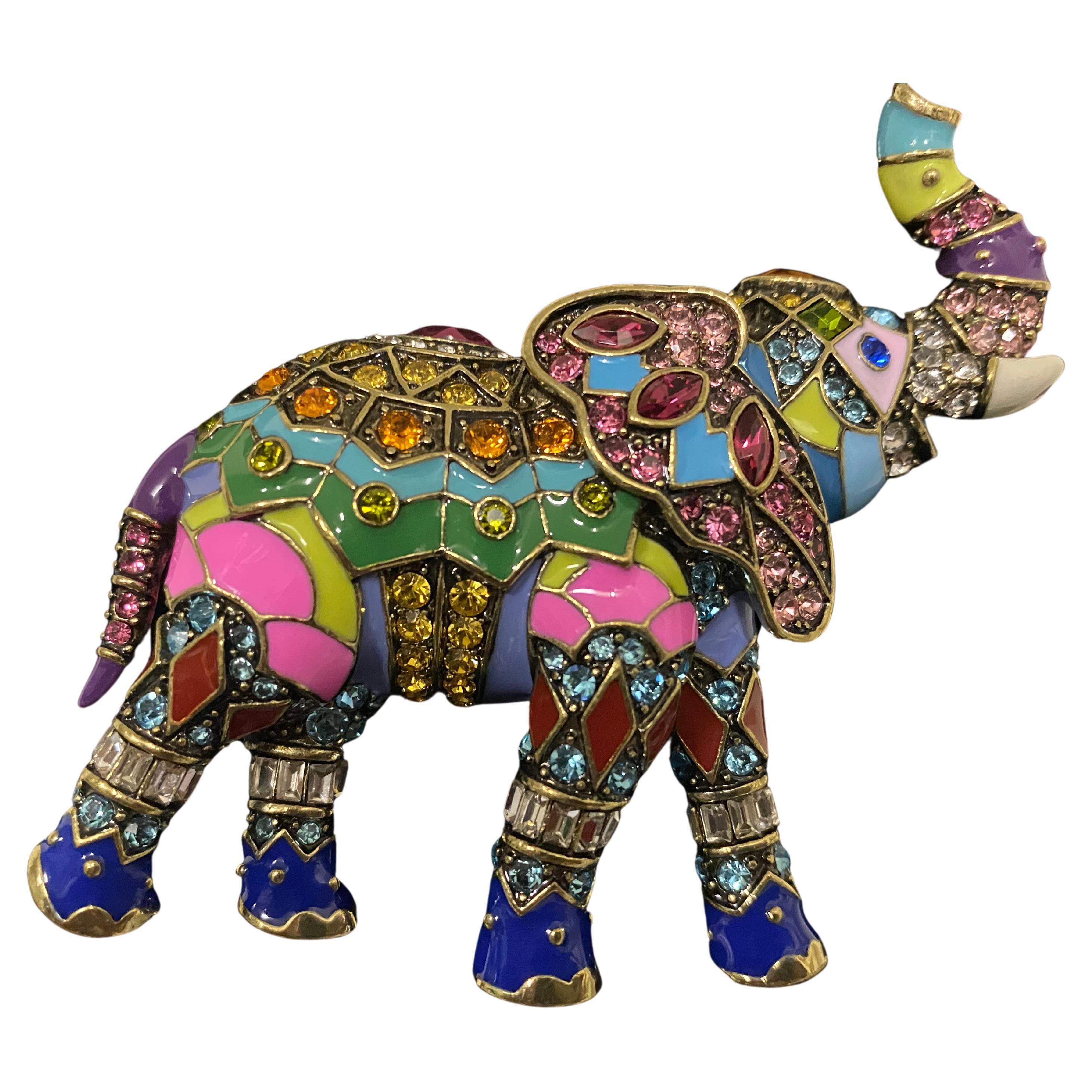 Modern Heidi Daus Happy Elephant Crystal Accented and Enamel Pin For Sale
