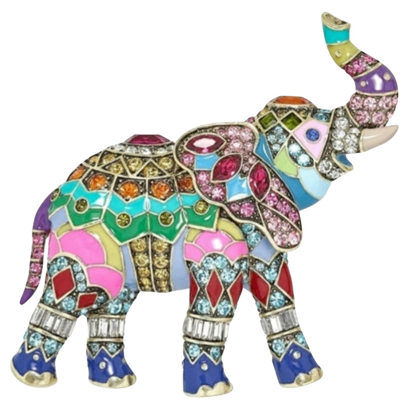 Heidi Daus Happy Elephant Crystal Accented and Enamel Pin For Sale