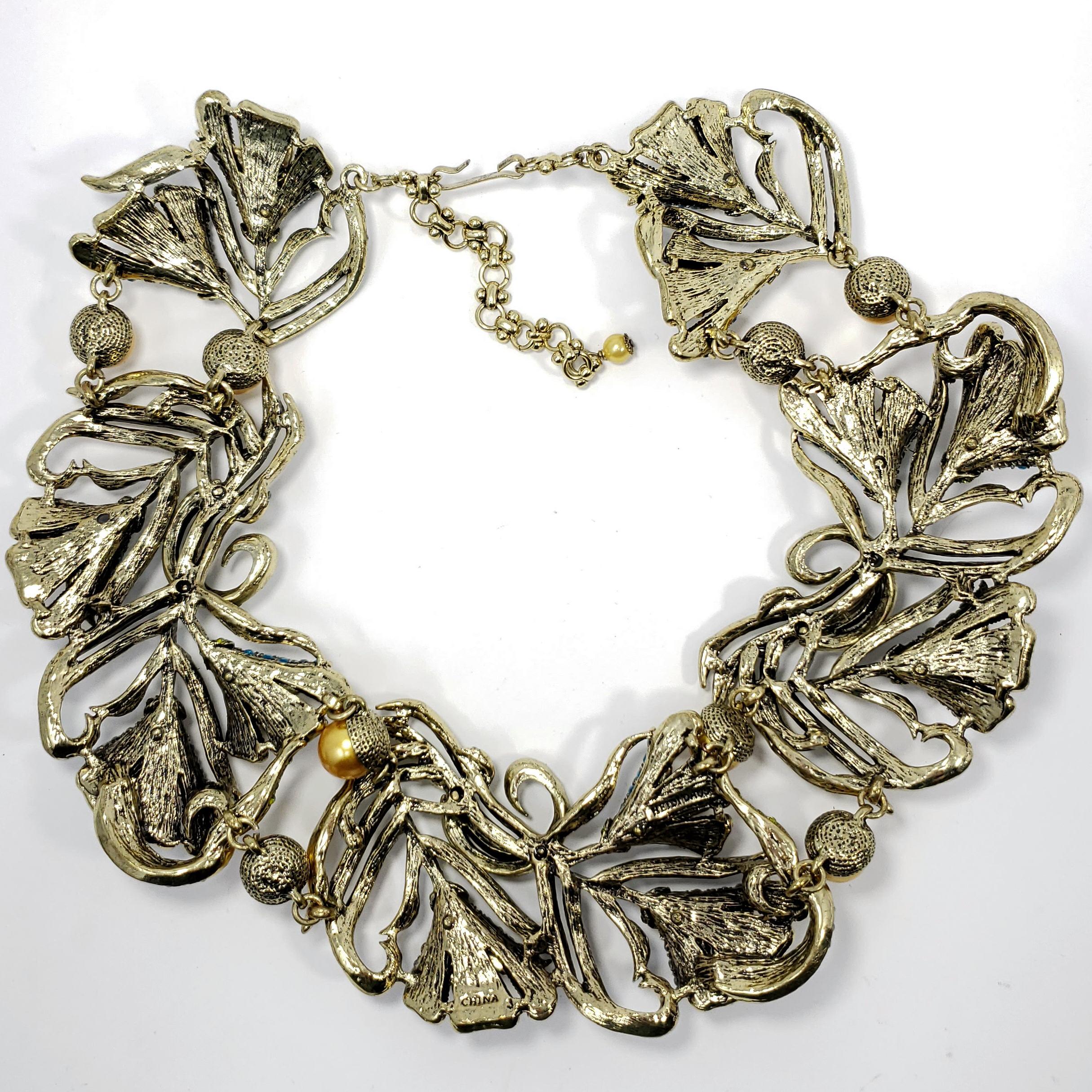 Heidi Daus Heavenly Bloom Faux Pearls Multi-Color Crystal Link Collar Necklace 2
