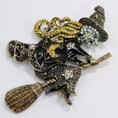 Heidi Daus "Heidi on the Stick" Pave Crystal and Enamel Witch Pin, Brooch