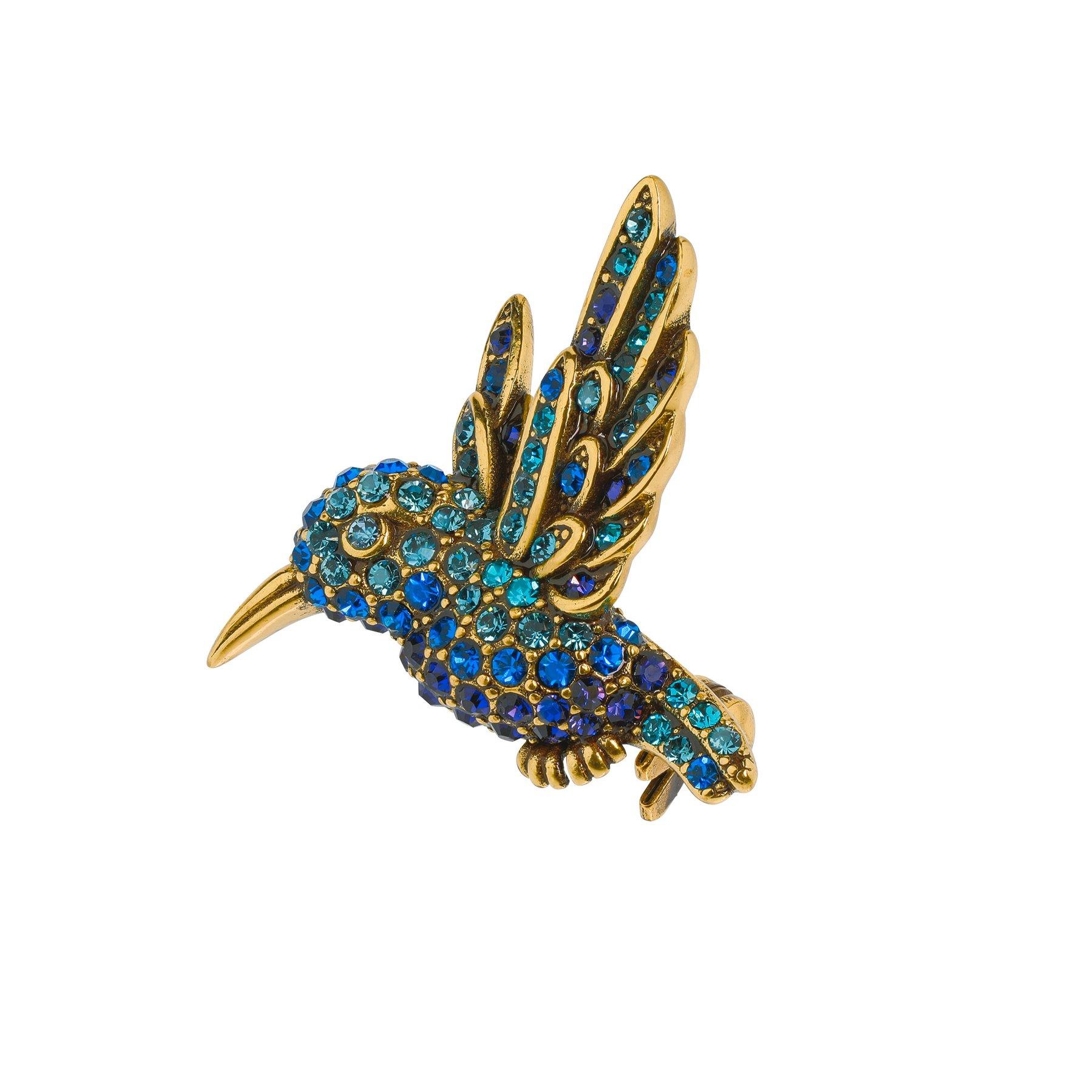 Modern Heidi Daus Humming Harmony Crystal Accented Bird Pin Brooch Set For Sale