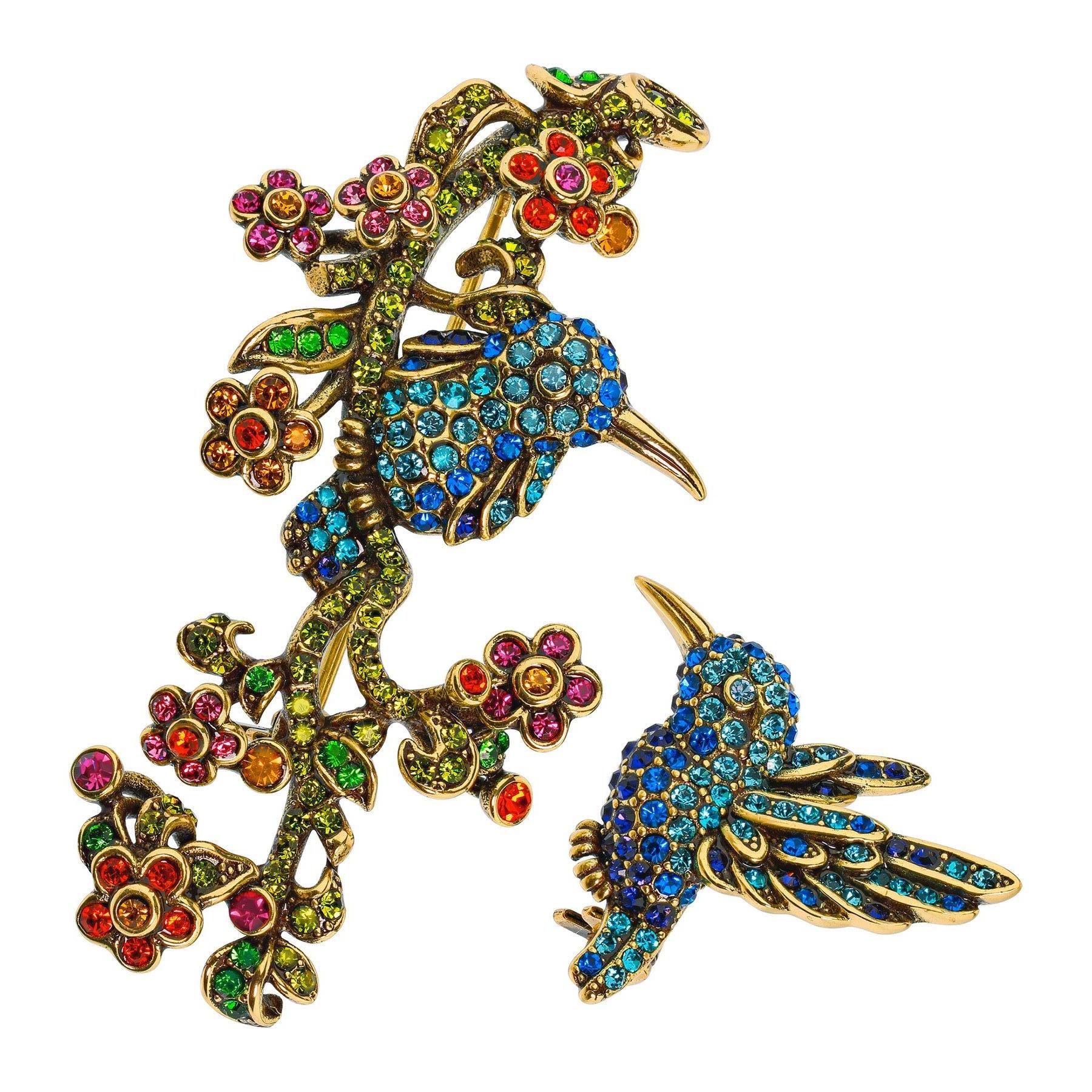 Heidi Daus Humming Harmony Crystal Accented Bird Pin Brooch Set For Sale 1