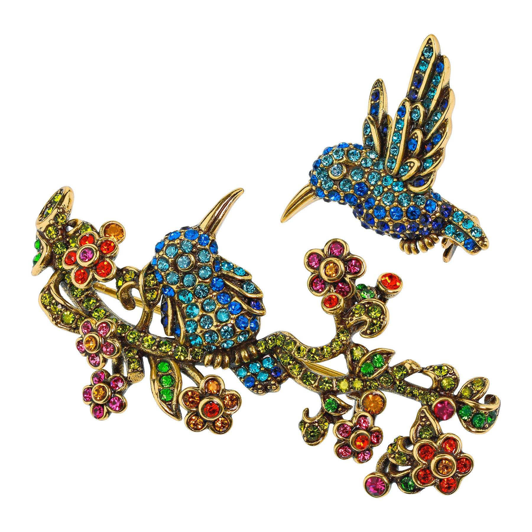 Heidi Daus Humming Harmony Crystal Accented Bird Pin Brooch Set For Sale 2