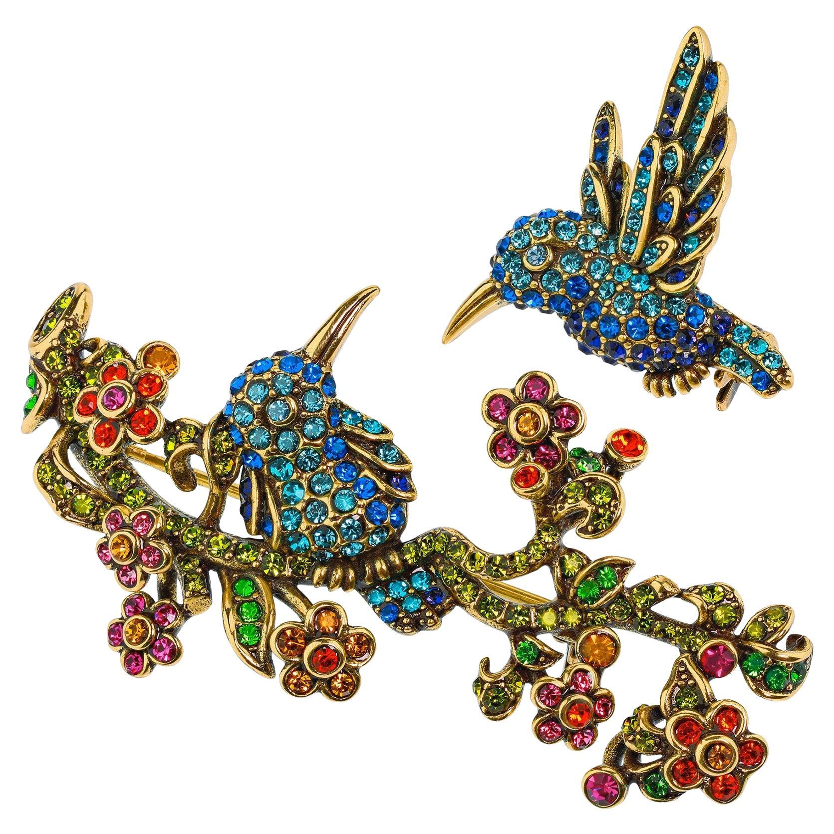 Heidi Daus Humming Harmony Crystal Accented Bird Pin Brooch Set For Sale