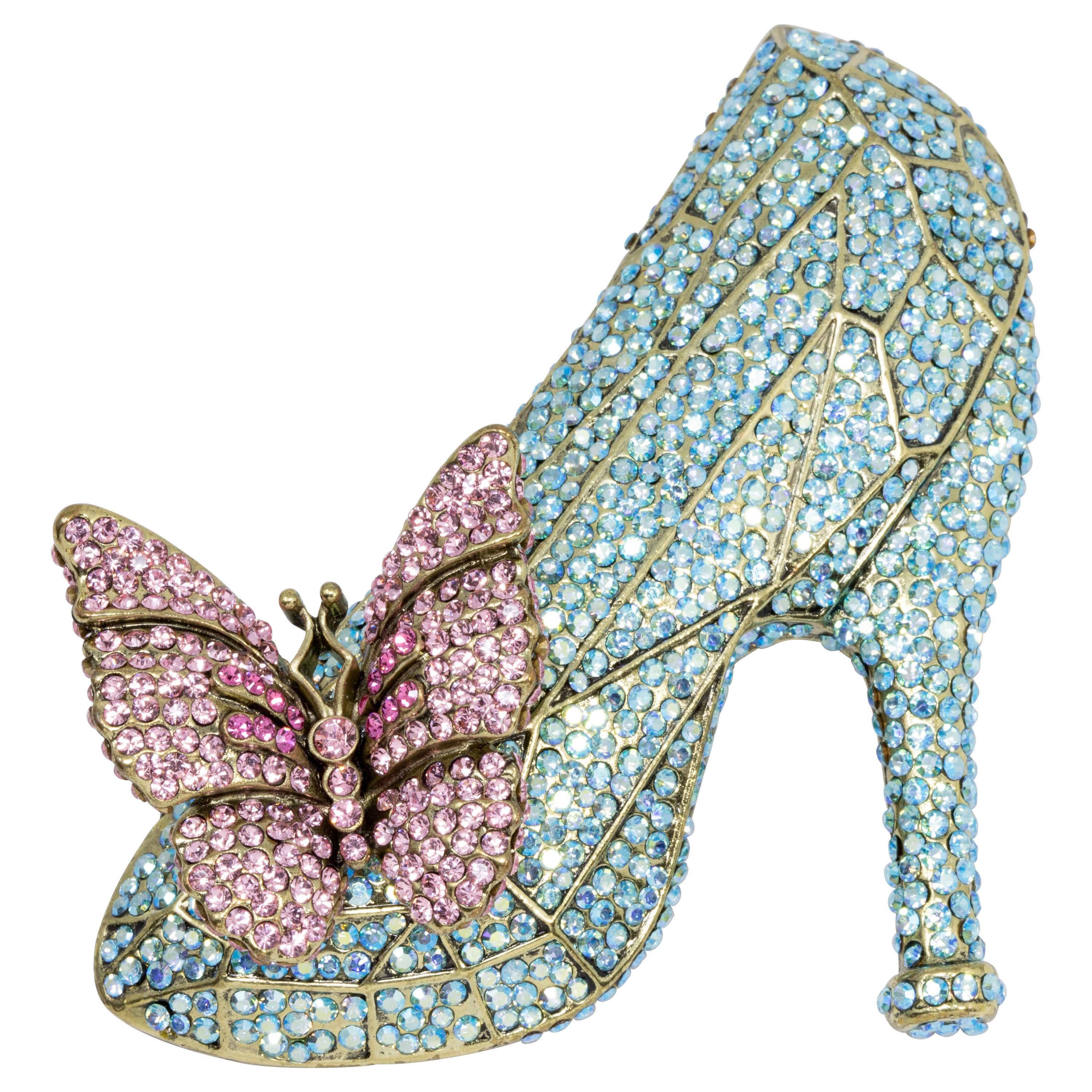 Heidi Daus If the Shoe Fits Glass Slipper and Butterfly Pin Brooch, Crystals
