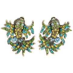 Vintage Heidi Daus In the Swim Crystal Embellished Fish Clip On Earrings