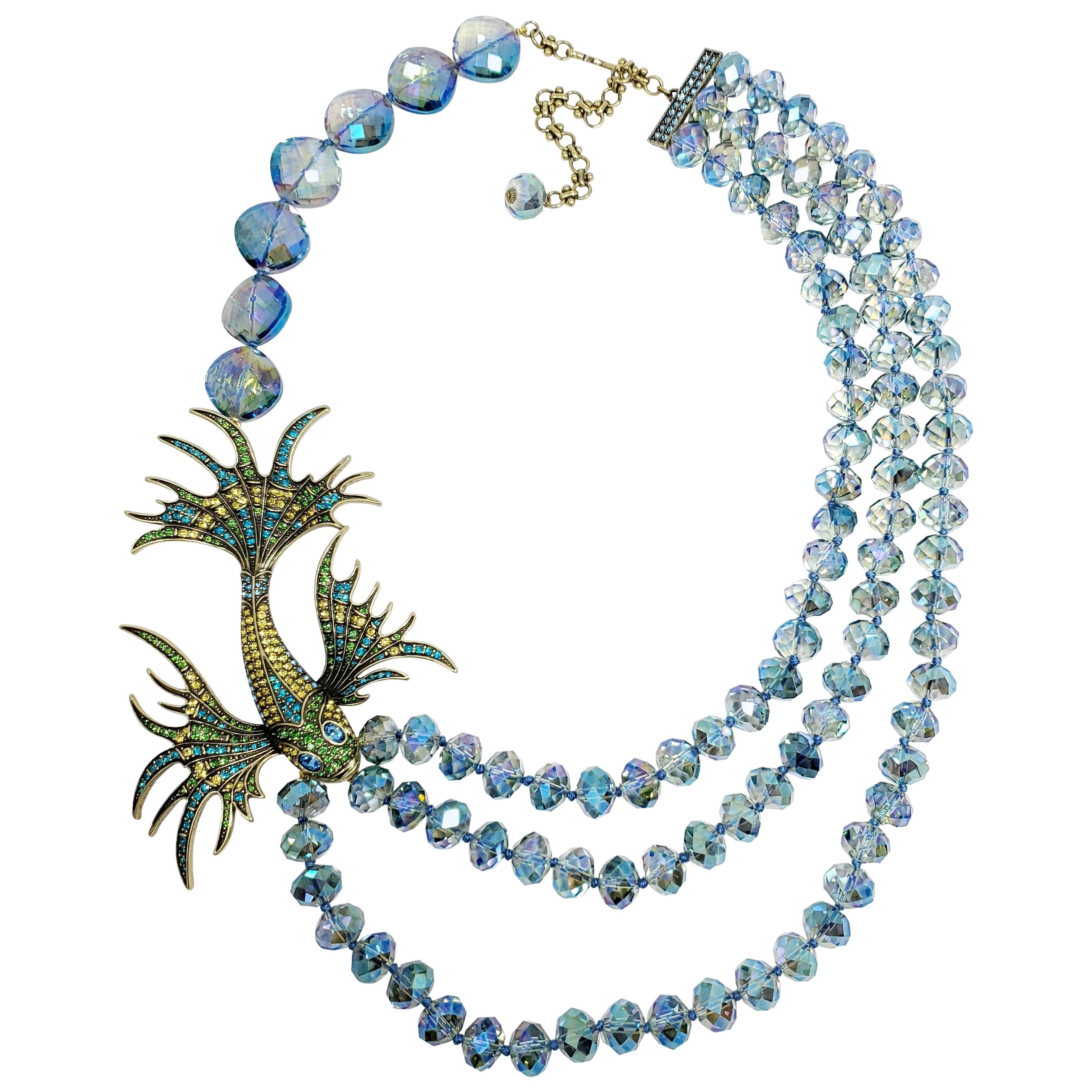 Heidi Daus "In the Swim" Multi-Strand Asymmetrical Beaded Necklace, Fish Motif For Sale