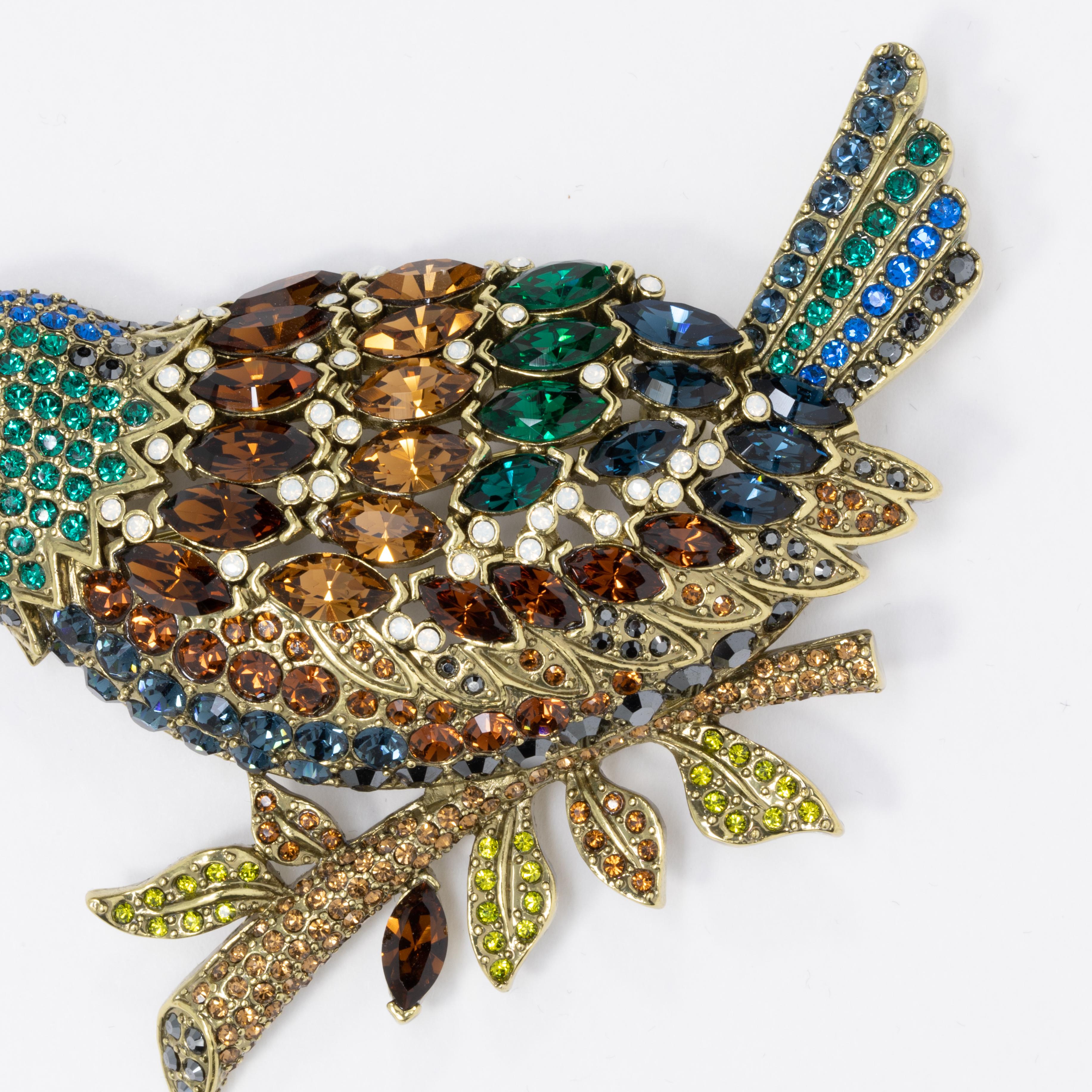 Heidi Daus Marquise Madness Jeweled Perched Bird Pin Brooch In New Condition In Milford, DE