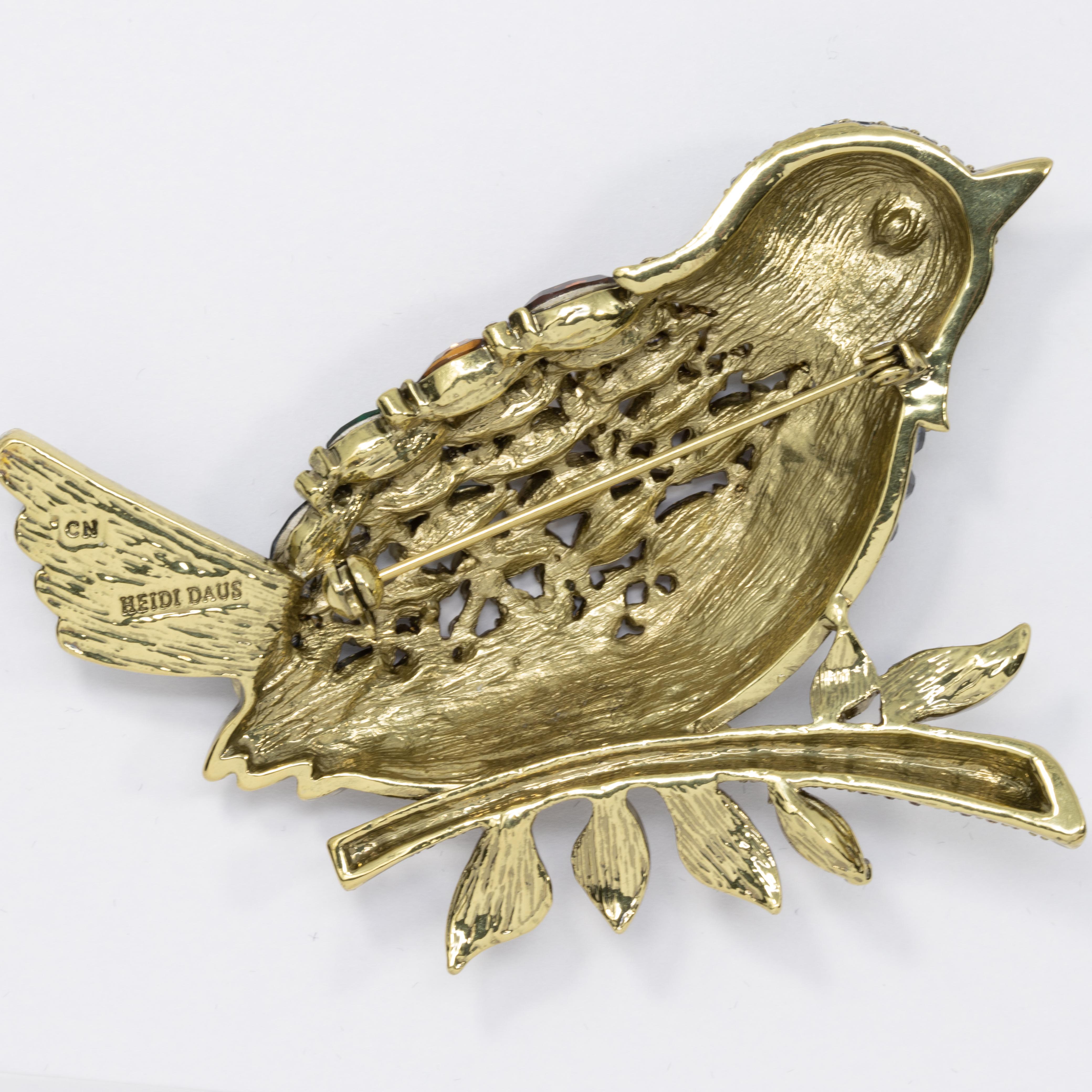 Heidi Daus Marquise Madness Jeweled Perched Bird Pin Brooch In New Condition In Milford, DE