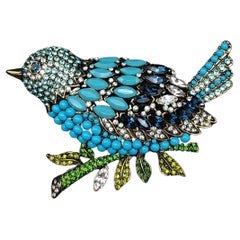 Heidi Daus Marquise Madness Jeweled Perched Bird Pin Brooch, Turquoise