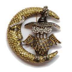 Heidi Daus Moonlighting Owl on Moon Crystal Accented Pin Brooch