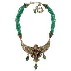 Heidi Daus Mythical Allure Jeweled Winged Scarab Necklace Multi Strand Jade Bead Necklace