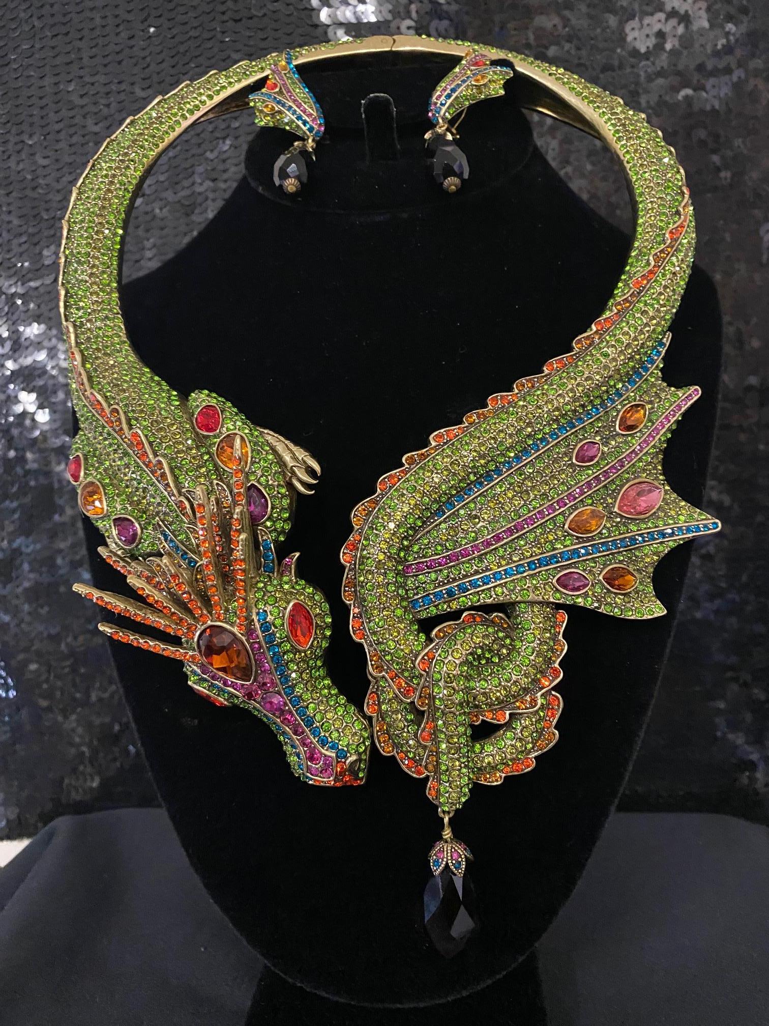 Modern Heidi Daus Mythical Masterpiece With 3000 Crystals Dragon Necklace & Earring Set