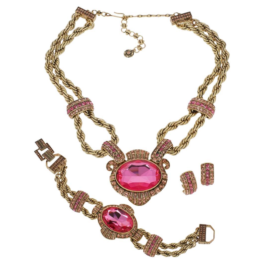 Heidi Daus New Chain of Events Necklace, Bracelet and Earrings 3pc Set ROSE For Sale