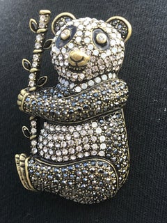 Heidi Daus New Signed Pretty Panda Crystal Enhancer Brooch Pin
