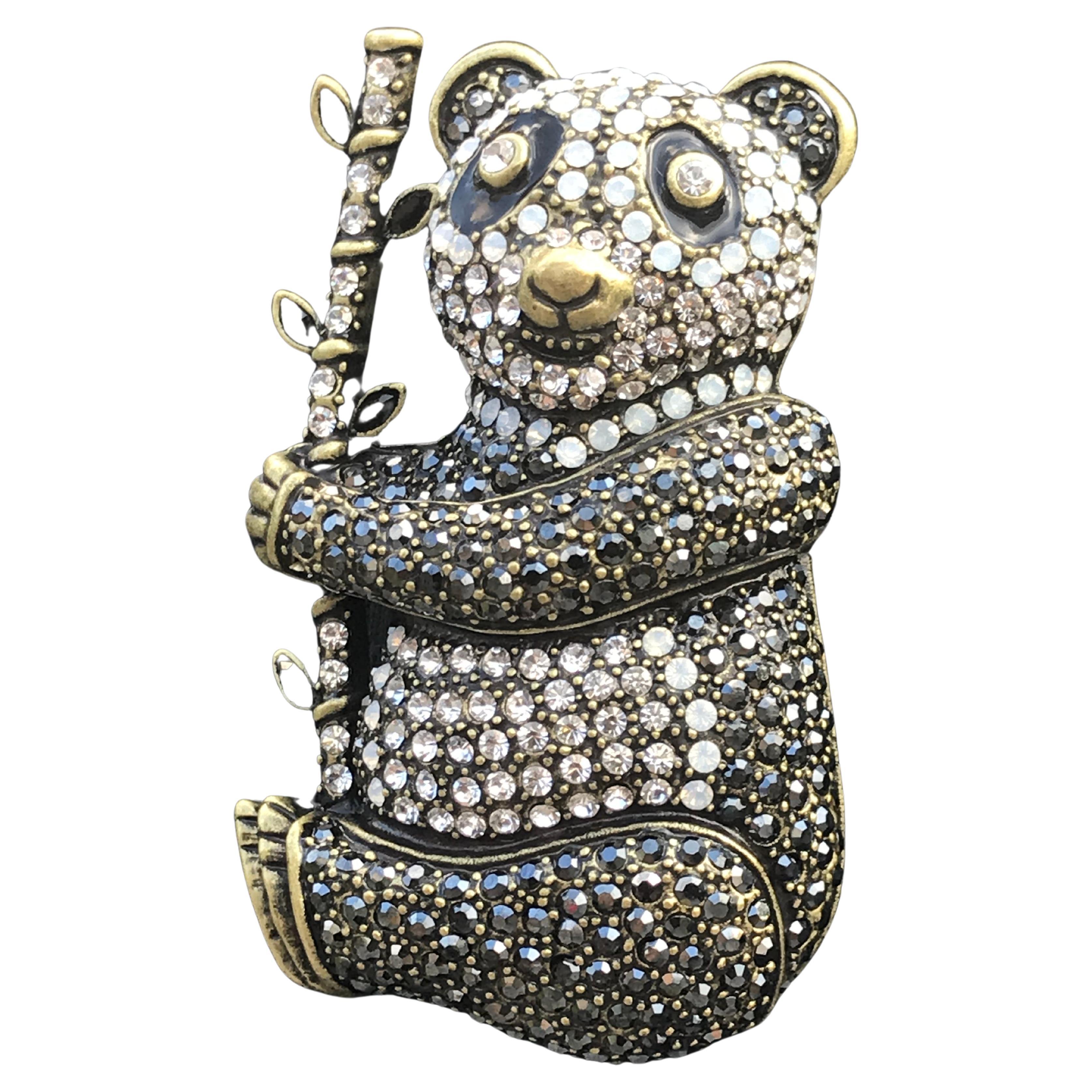 Heidi Daus New Signed Pretty Panda Crystal Enhancer Brooch Pin For Sale