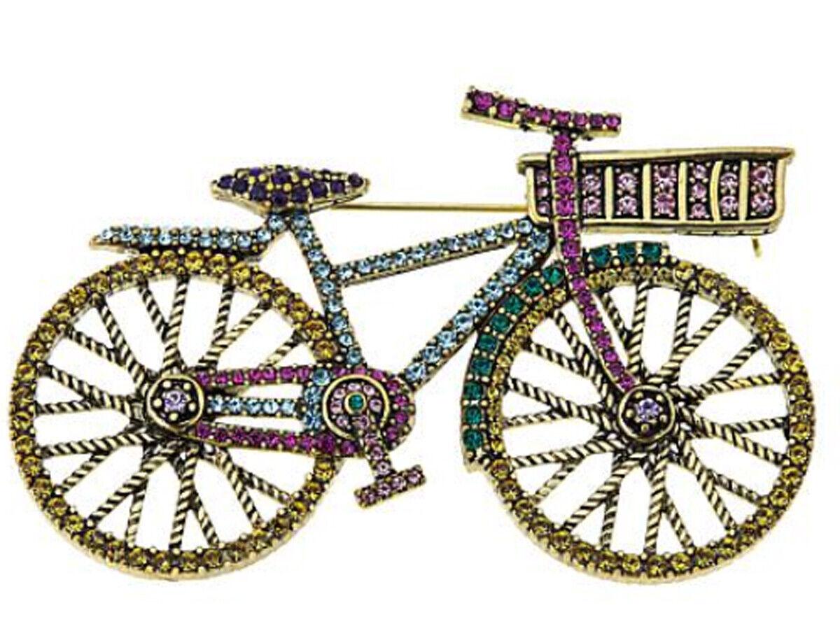 Heidi Daus Pedal Perfection Crystal Accented Bicycle Pin Brooch In New Condition In Houston, TX