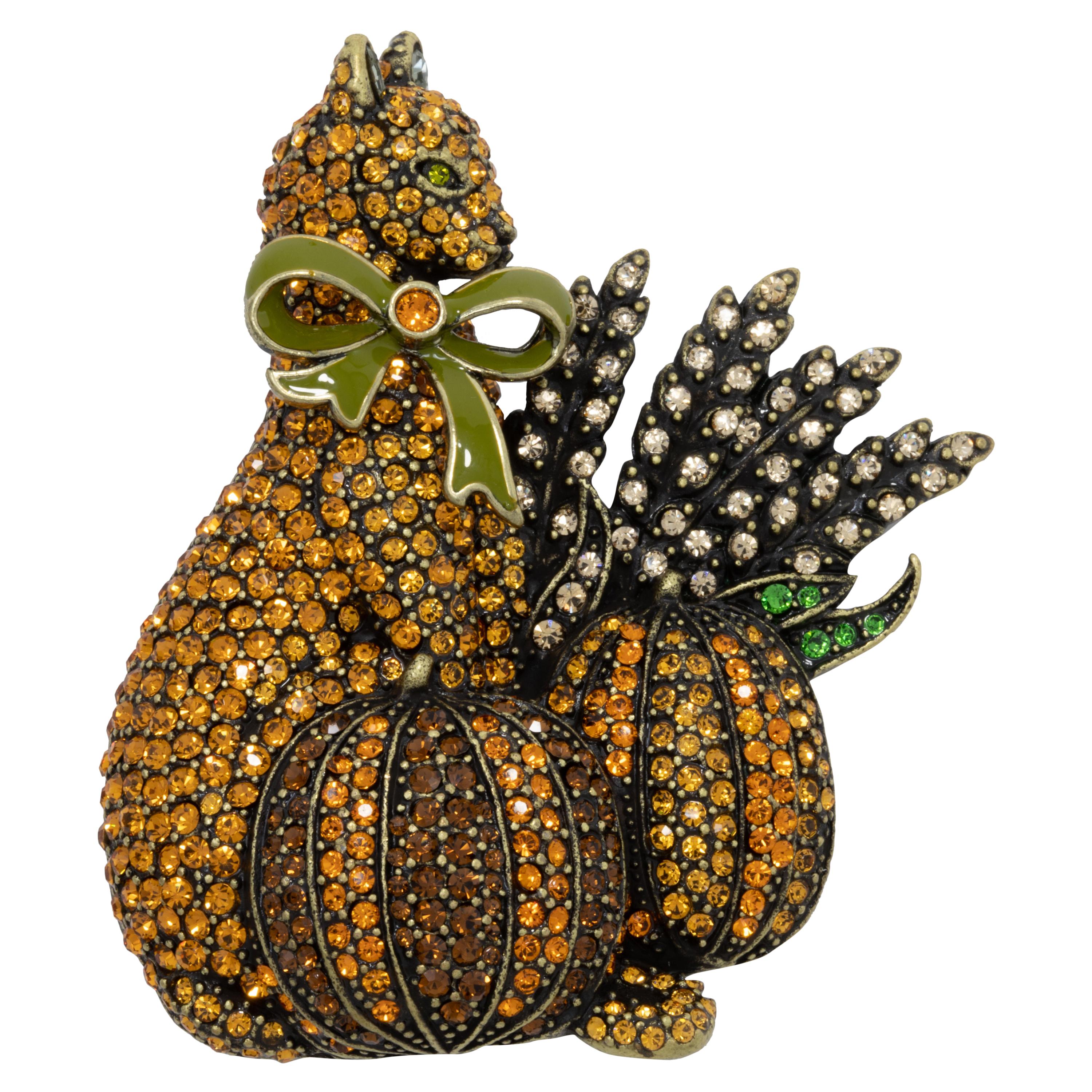 Heidi Daus "Puss And Pumpkins" Cat & Pumpkin Pin , Pave Citrine Crystals For Sale
