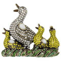 Heidi Daus Quackers Duck Pin Brooch, Colorful Pave Crystals and Faux Opals