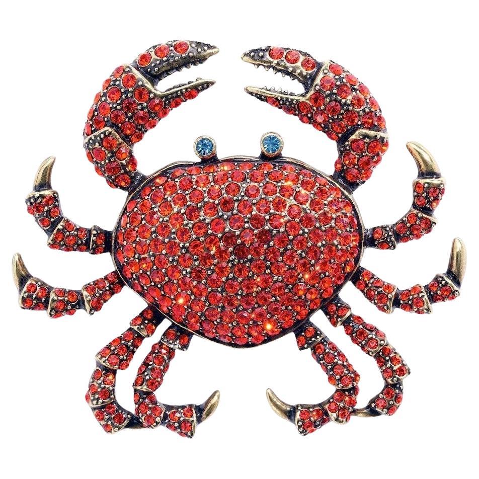 Heidi Daus Queen Crab Pin Brooch & Earring 'Pierced' Red Version Set For Sale