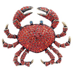 Heidi Daus Queen Crab Pin Brooch & Earring 'Pierced' Red Version Set