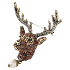 Heidi Daus Rudy Reindeer Crystal Accented Pin Brooch Brand New in Box